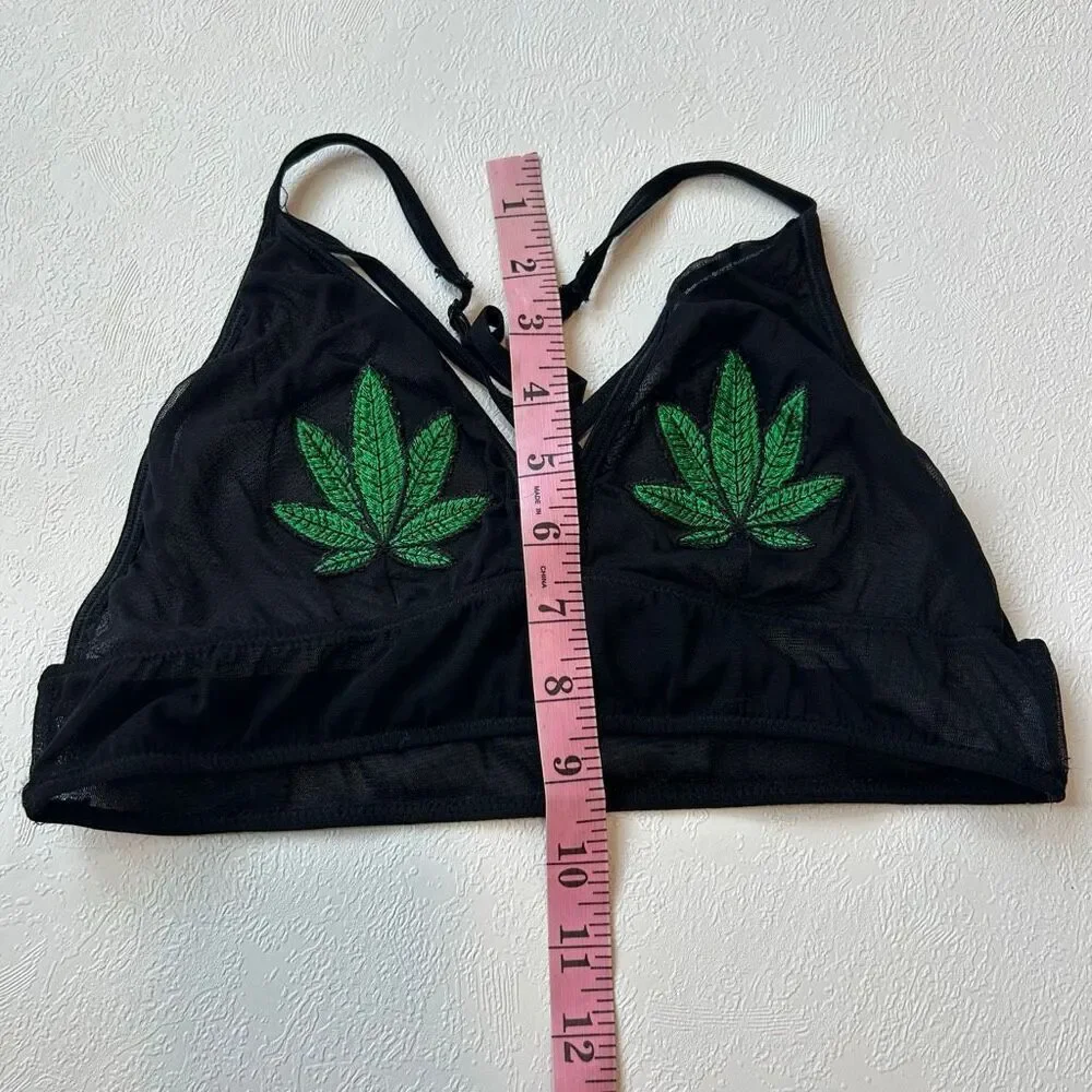 Spencers Black Mesh Bralette Leaf Embroidery Festival Alt Top S